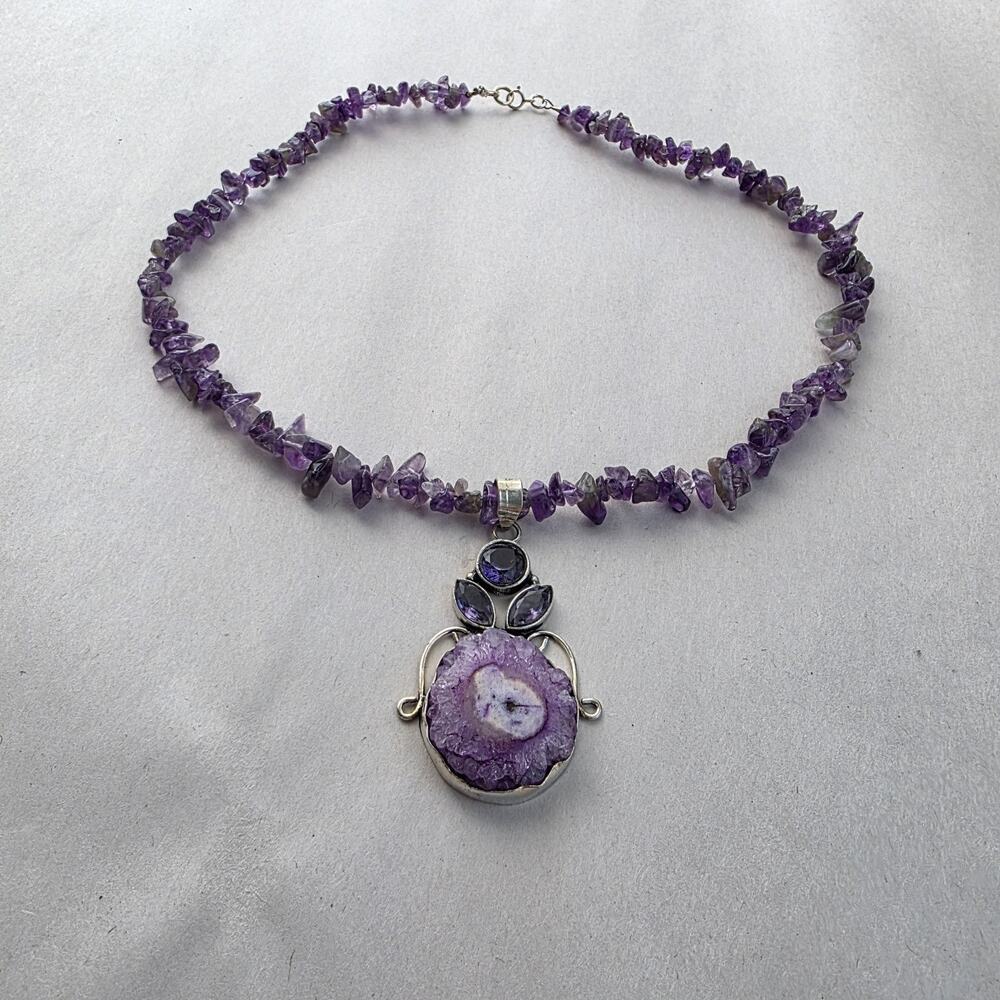 Statement Amethyst Stone Sterling Silver 925 Bead… - image 2